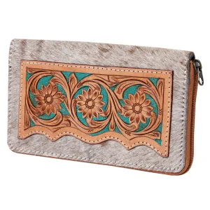 KBG109 - KBG109 -WALLET Hand Tooled Saddle Leather with Cowhide Leather and Upcycled Canvas Ladies B