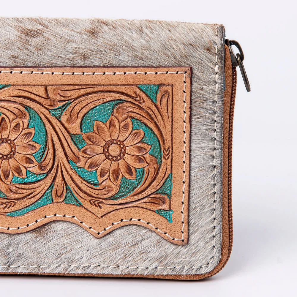 KBG109 - KBG109 -WALLET Hand Tooled Saddle Leather with Cowhide Leather and Upcycled Canvas Ladies B