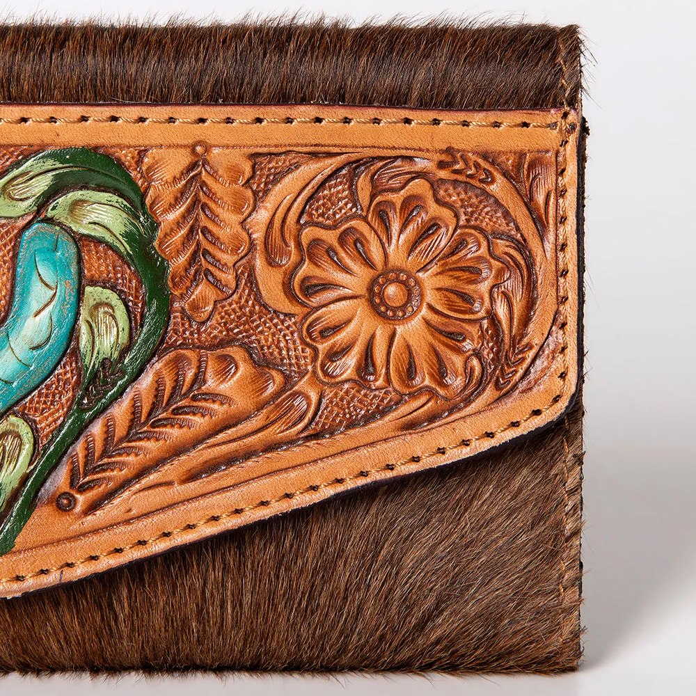 KBG145 - KBG145 -WALLET Hand Tooled Saddle Leather with Cowhide Leather and Upcycled Canvas Ladies B