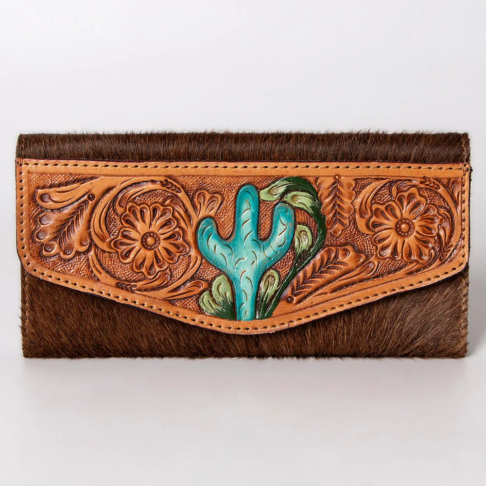 KBG145 - KBG145 -WALLET Hand Tooled Saddle Leather with Cowhide Leather and Upcycled Canvas Ladies B