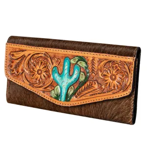 KBG145 - KBG145 -WALLET Hand Tooled Saddle Leather with Cowhide Leather and Upcycled Canvas Ladies B