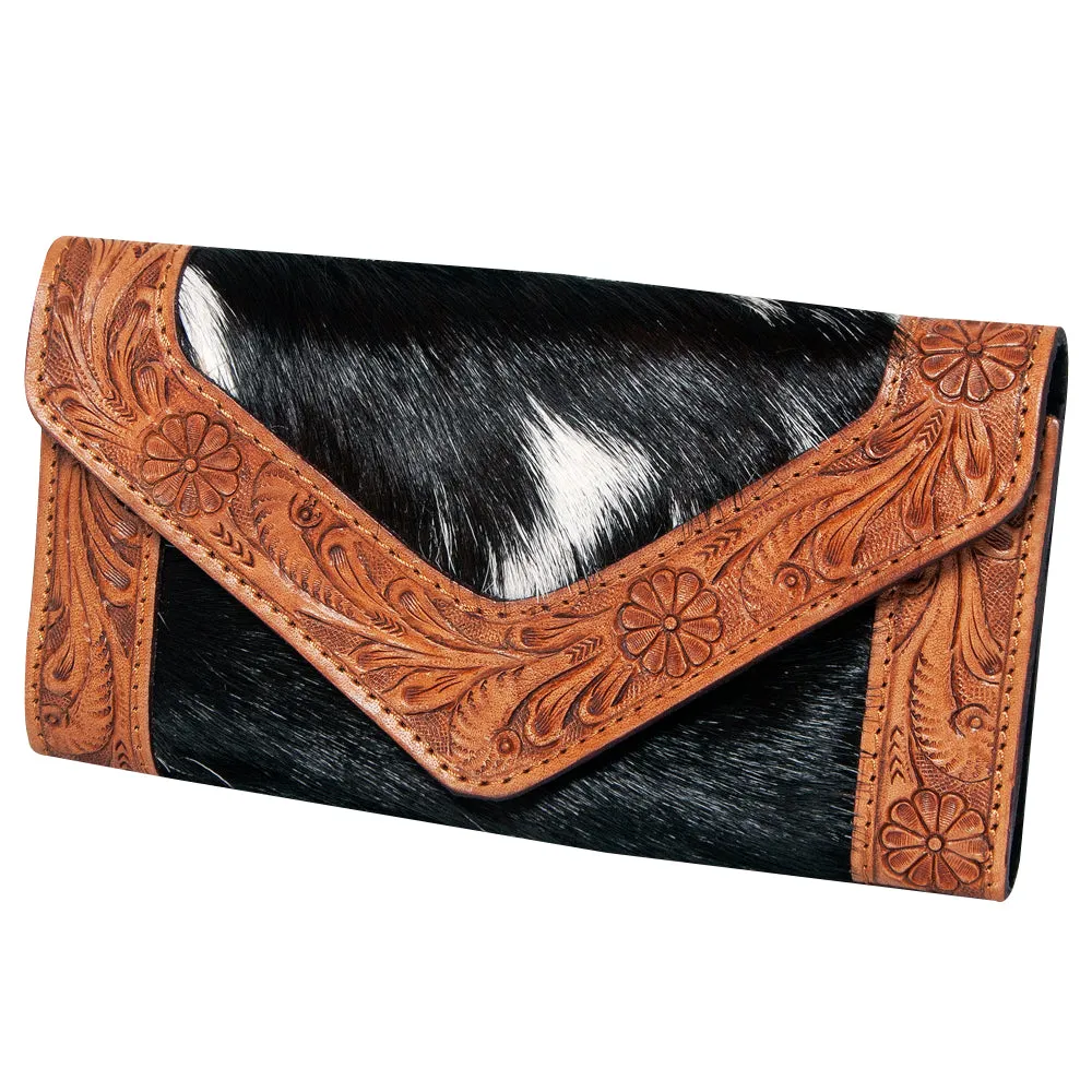 KBG149 - KBG149 -WALLET Hand Tooled Saddle Leather with Cowhide Leather and Upcycled Canvas Ladies B