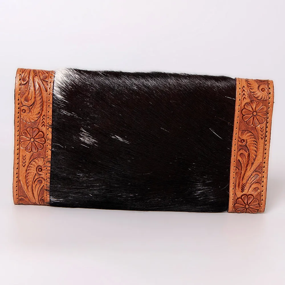 KBG149 - KBG149 -WALLET Hand Tooled Saddle Leather with Cowhide Leather and Upcycled Canvas Ladies B