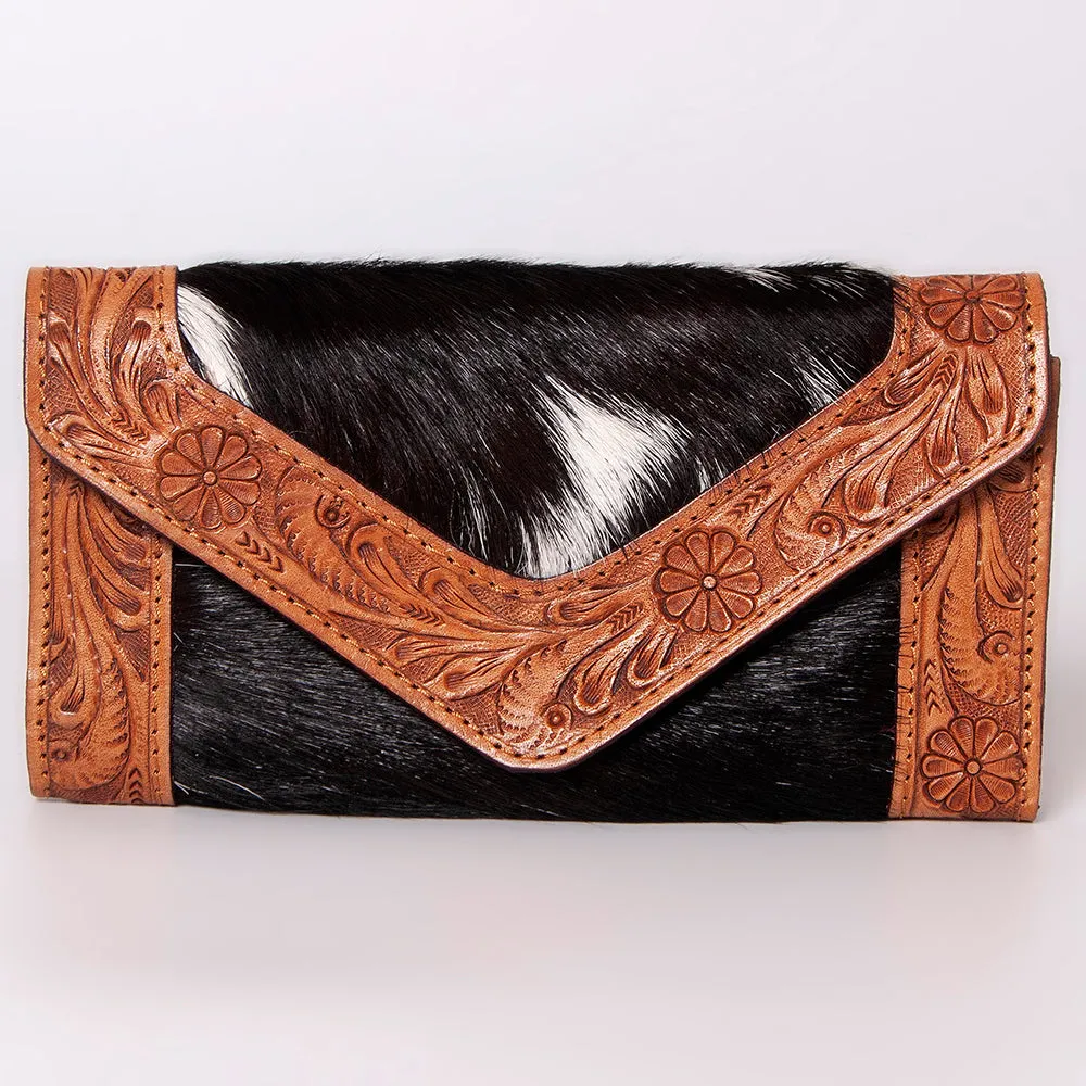 KBG149 - KBG149 -WALLET Hand Tooled Saddle Leather with Cowhide Leather and Upcycled Canvas Ladies B