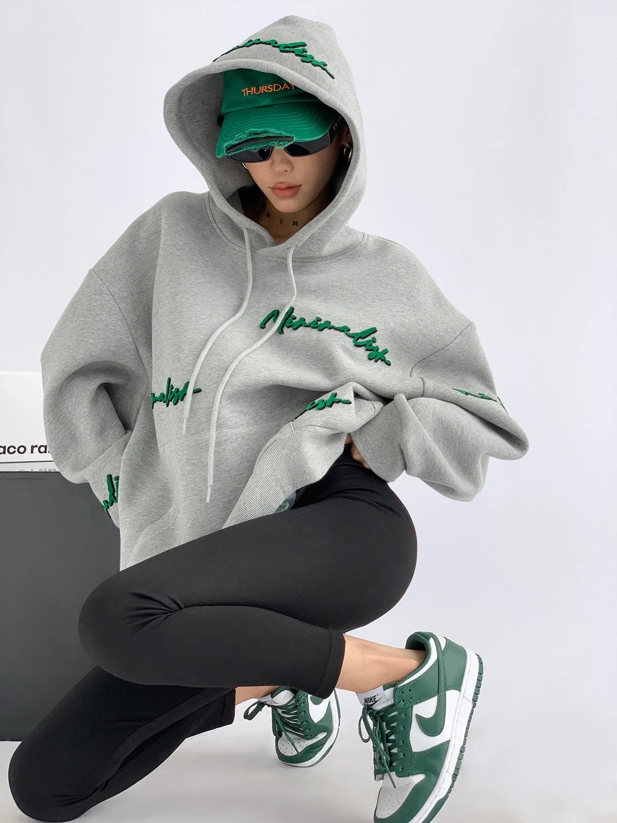 Knit Lettering Stylish Embroidery Hoddie