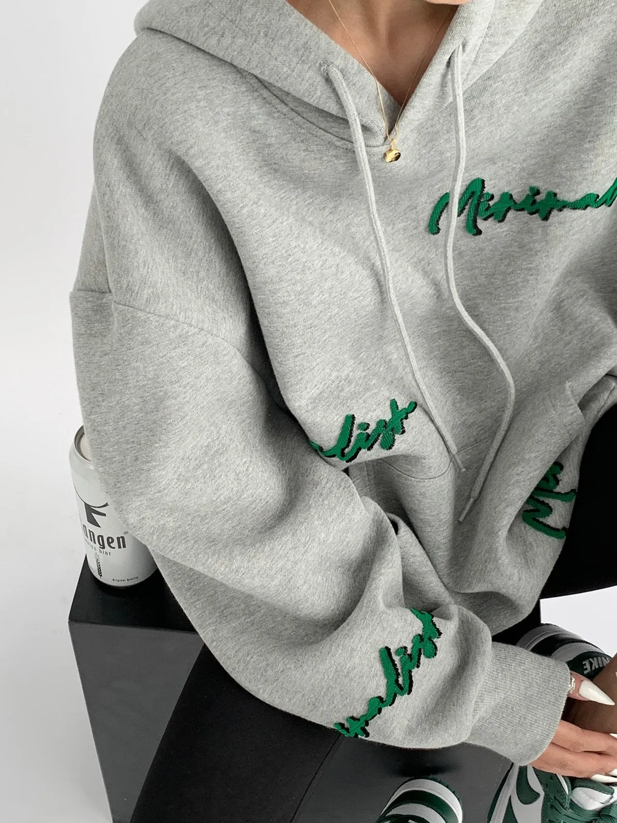 Knit Lettering Stylish Embroidery Hoddie