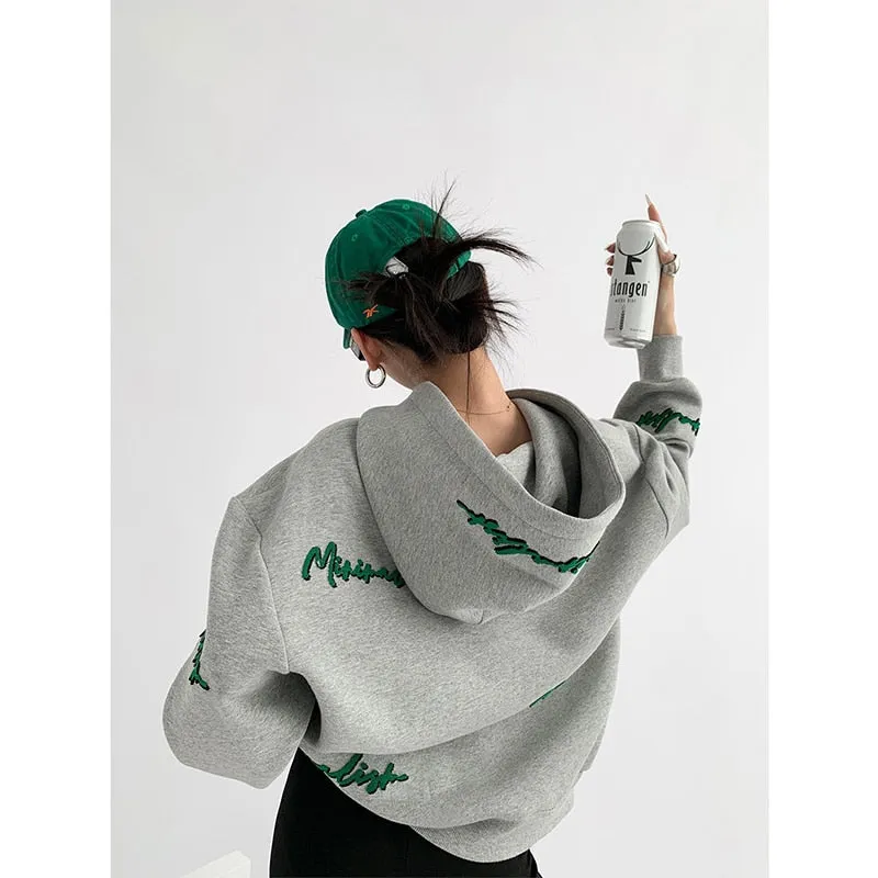 Knit Lettering Stylish Embroidery Hoddie