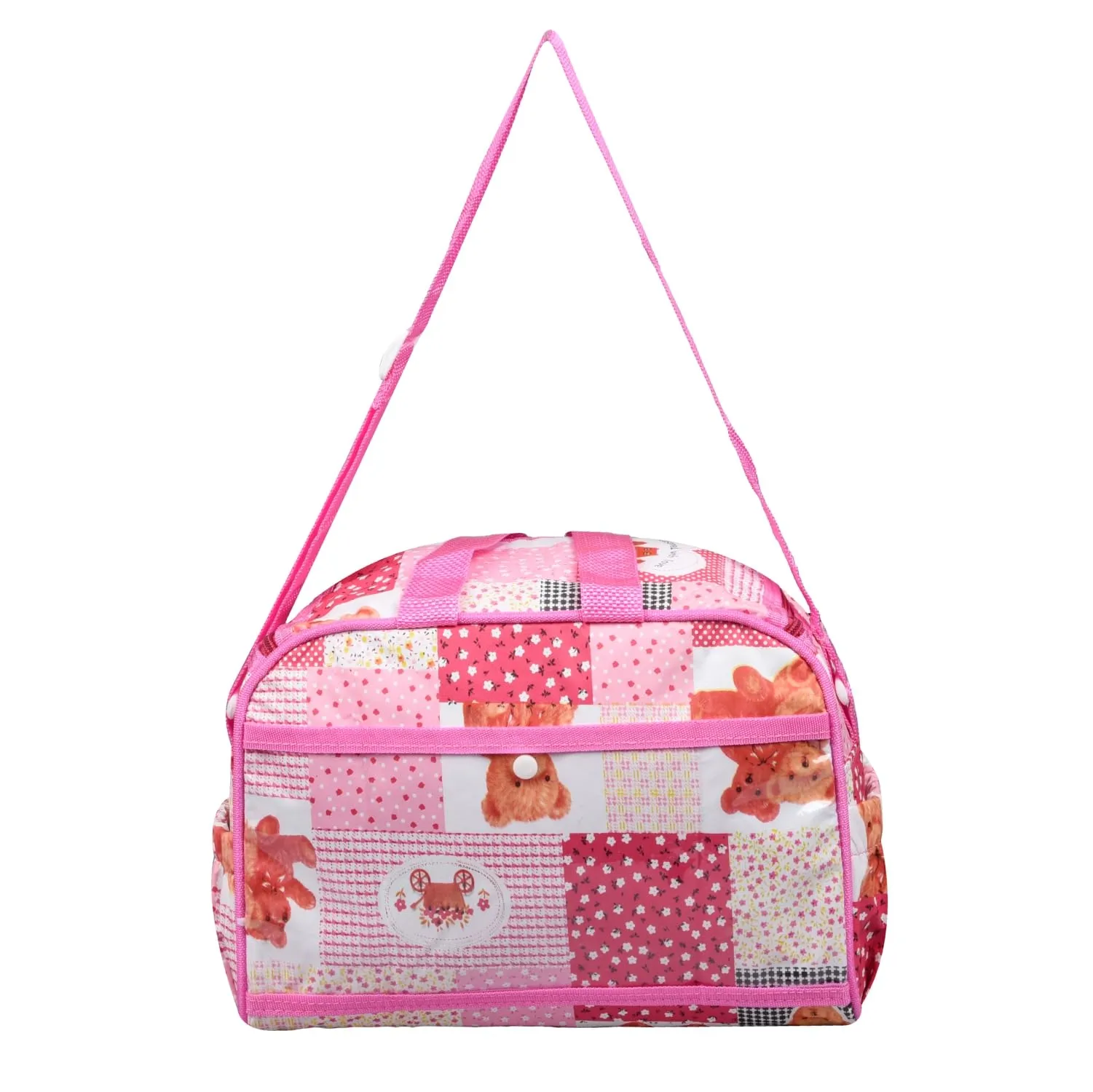 Kuber Industries Baby Diaper Bag | Maternity Diaper Changing Bag | Travel Diaper Bag | Diaper Bag for Mothers | Transparent D Pocket Baby Bag | Teddy Bear Diaper Bag with Straps | Pink