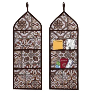 Kuber Industries Paper Holder | Foldable Hanging Organizer | PVC Star Design Document Holder | Wall Hanging Organizer with 3 Pocket | Pack of 2 | Brown