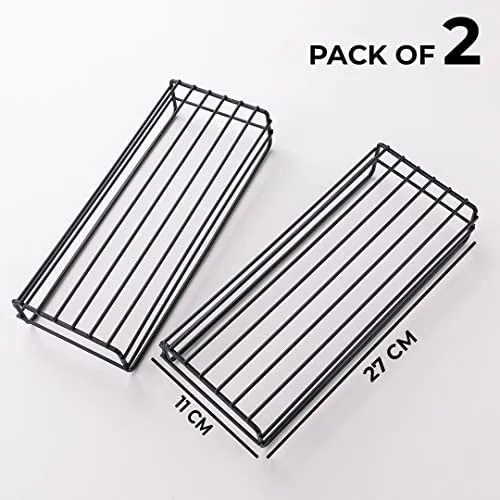 Kuber Industries Stainless Steel Bathroom & Kitchen Organizer Rack|Multipurpose Wall Shelves Non-Toxic|Storage Racks & Shelves for Bathroom & Kitchen|HR-14|Set of 2|Black (Pack of 3)