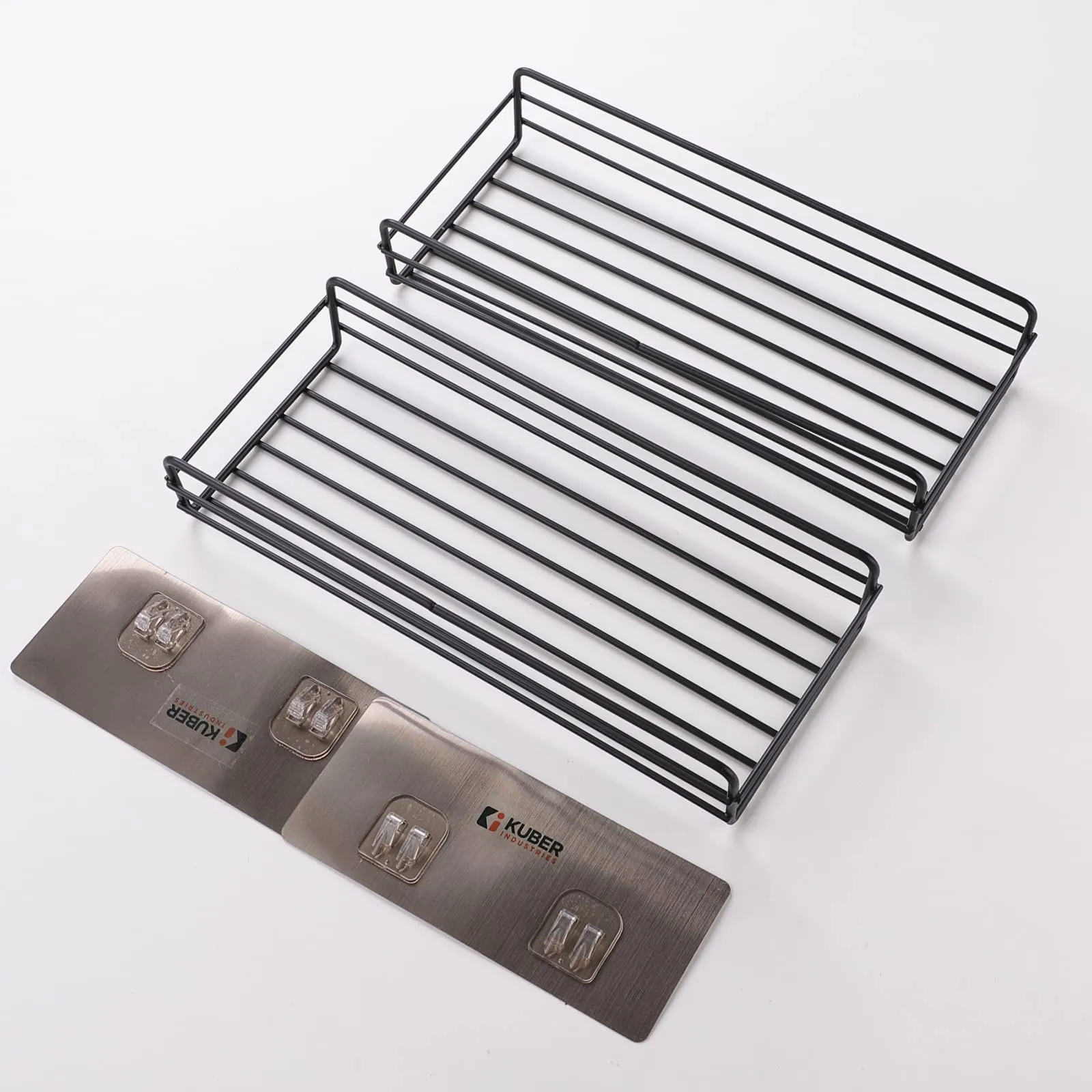 Kuber Industries Stainless Steel Bathroom & Kitchen Organizer Rack|Multipurpose Wall Shelves Non-Toxic|Storage Racks & Shelves for Bathroom & Kitchen|HR-14|Set of 2|Black (Pack of 3)