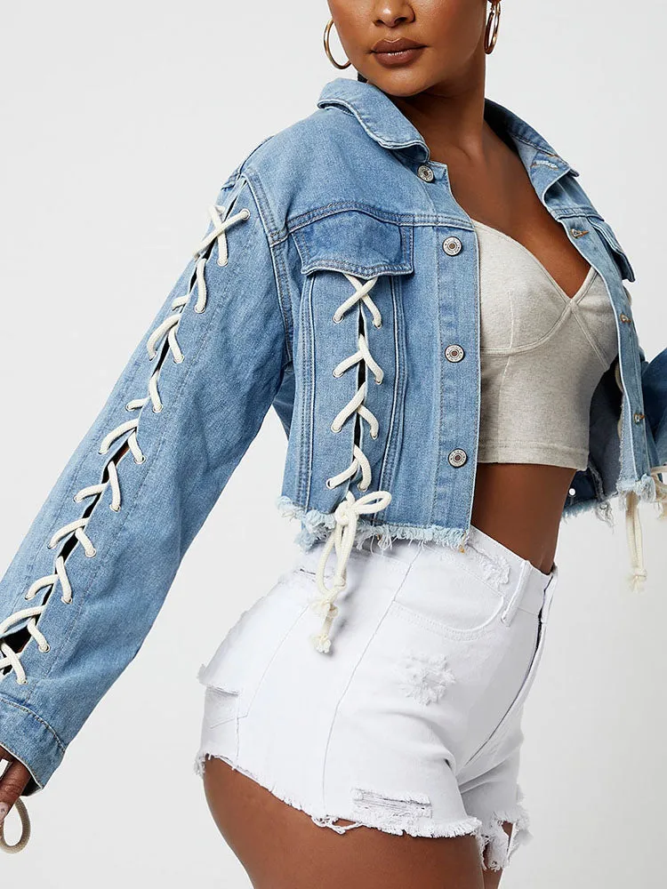 Lace Up Graceful Cutout Skinny Jeans