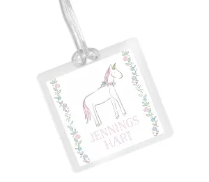 Laminated Bag Tag - Floral Unicorn