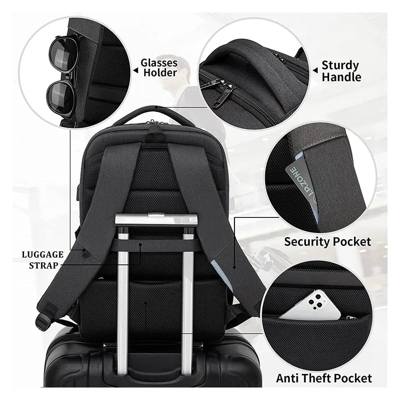 Laptop Backpack For Men 17.3''Large Capacity Backpack USB Port Bag Business Backpack Oxford Wear-resistant Waterproof Travel Bag