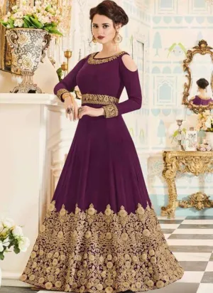 Latest Purple Color Designer Heavy Embroidered Gown