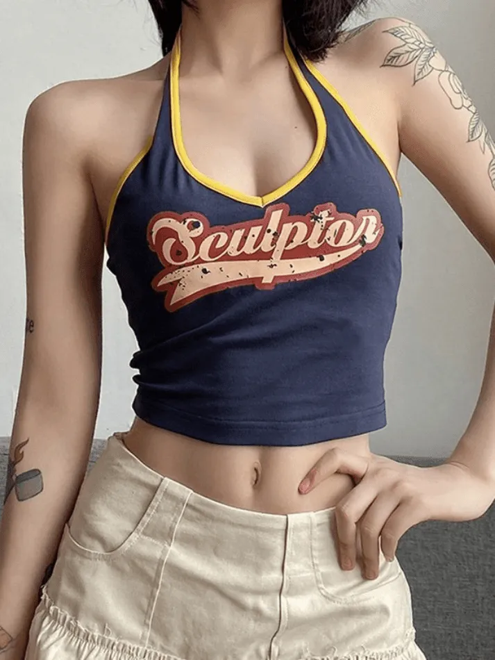 Logo Print Graceful Cropped Tank Top