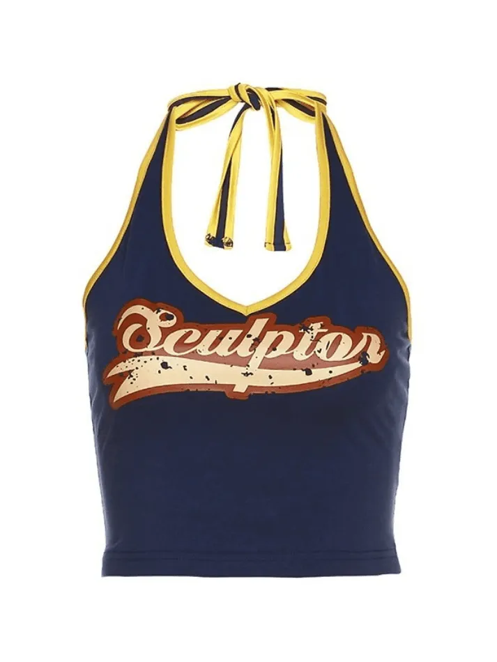 Logo Print Graceful Cropped Tank Top