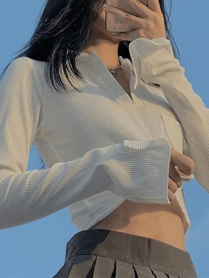 Long Sleeve Graceful Rib Crop Top