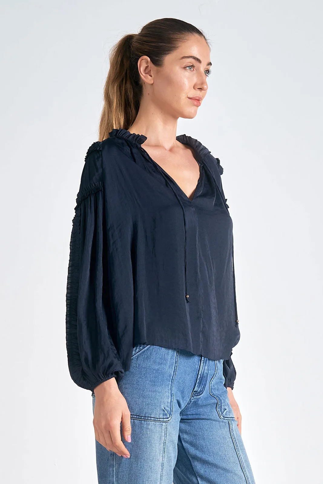 Long Sleeve Tie Neck Top