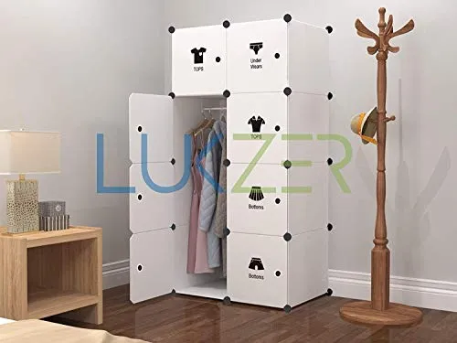 Lukzer Waterproof 8 Cube Storage Rack Multi-Purpose Wardrobe DIY Closet for Clothes Toys Shoes Bedroom Organizer Kids Room Décor 140 x 70 x 35 cm (White)