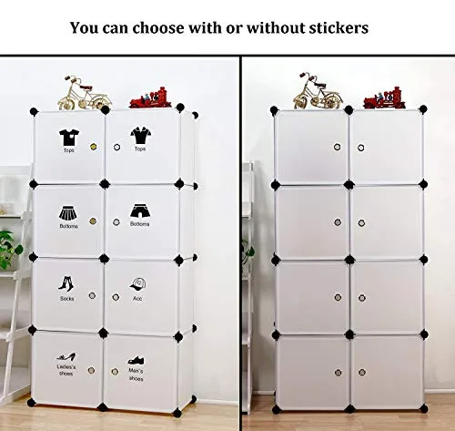 Lukzer Waterproof 8 Cube Storage Rack Multi-Purpose Wardrobe DIY Closet for Clothes Toys Shoes Bedroom Organizer Kids Room Décor 140 x 70 x 35 cm (White)