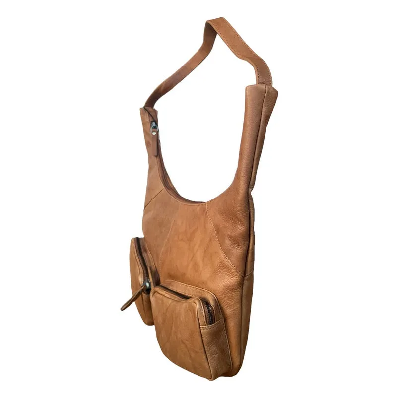 Lyon Tan U Shape Slouchy Front Pocket Shoulder Bag