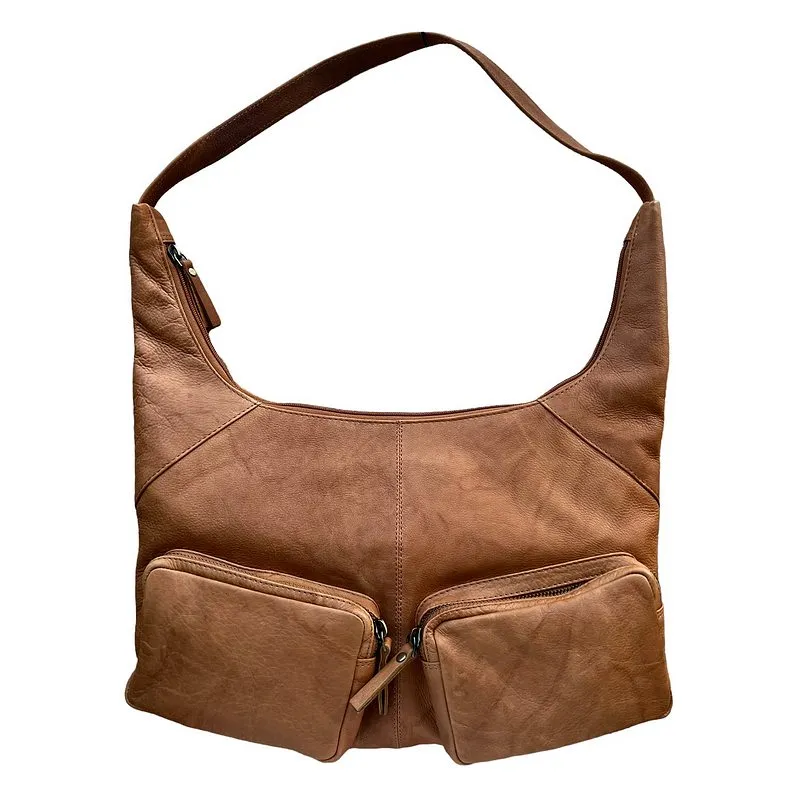 Lyon Tan U Shape Slouchy Front Pocket Shoulder Bag