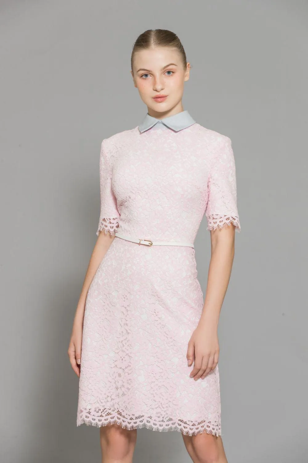 Maisy A-line Middle Sleeved Cotton Lace Above The Knee Dress