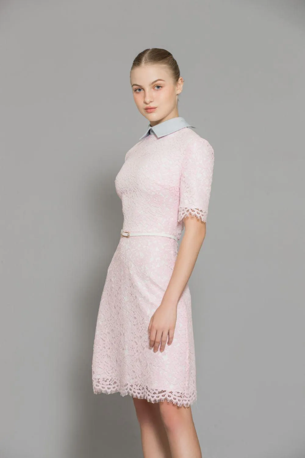 Maisy A-line Middle Sleeved Cotton Lace Above The Knee Dress