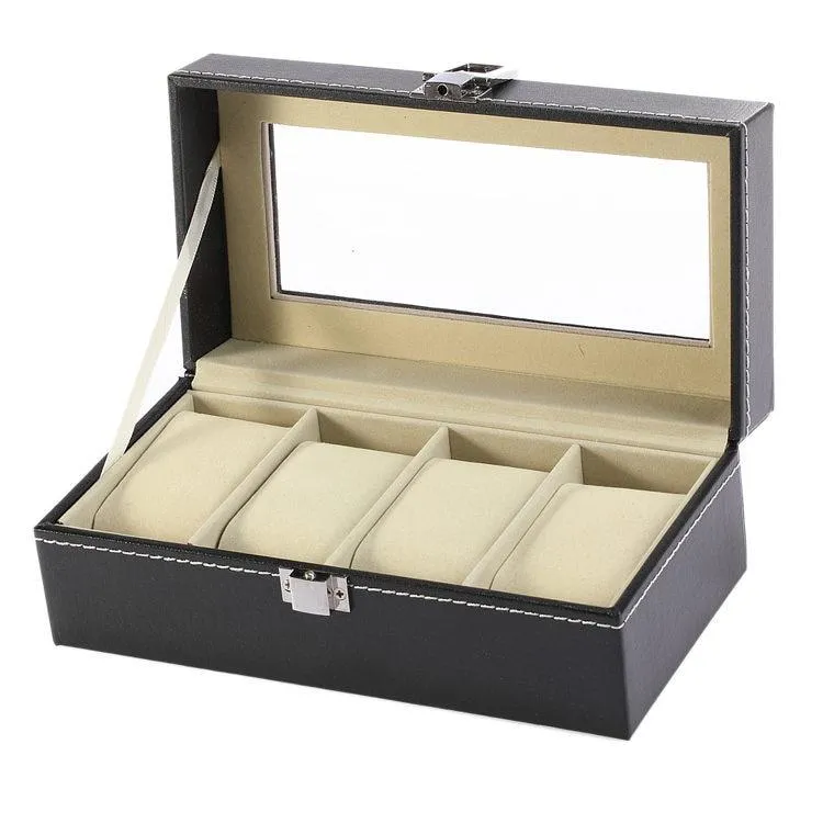 Manfredi Black Leather Watch Box Organizer 2-12 Slots