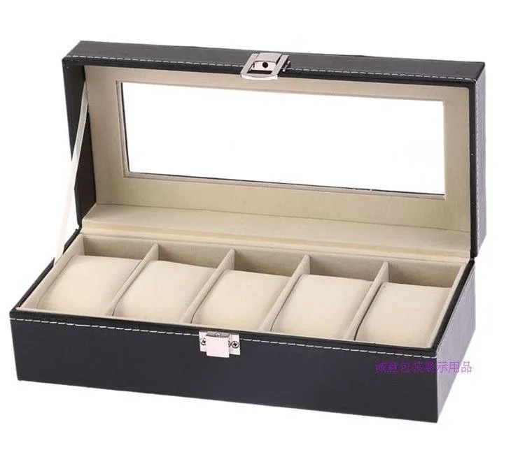 Manfredi Black Leather Watch Box Organizer 2-12 Slots