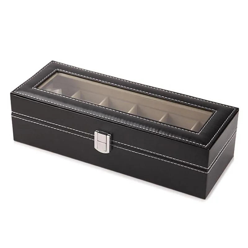 Manfredi Black Leather Watch Box Organizer 2-12 Slots