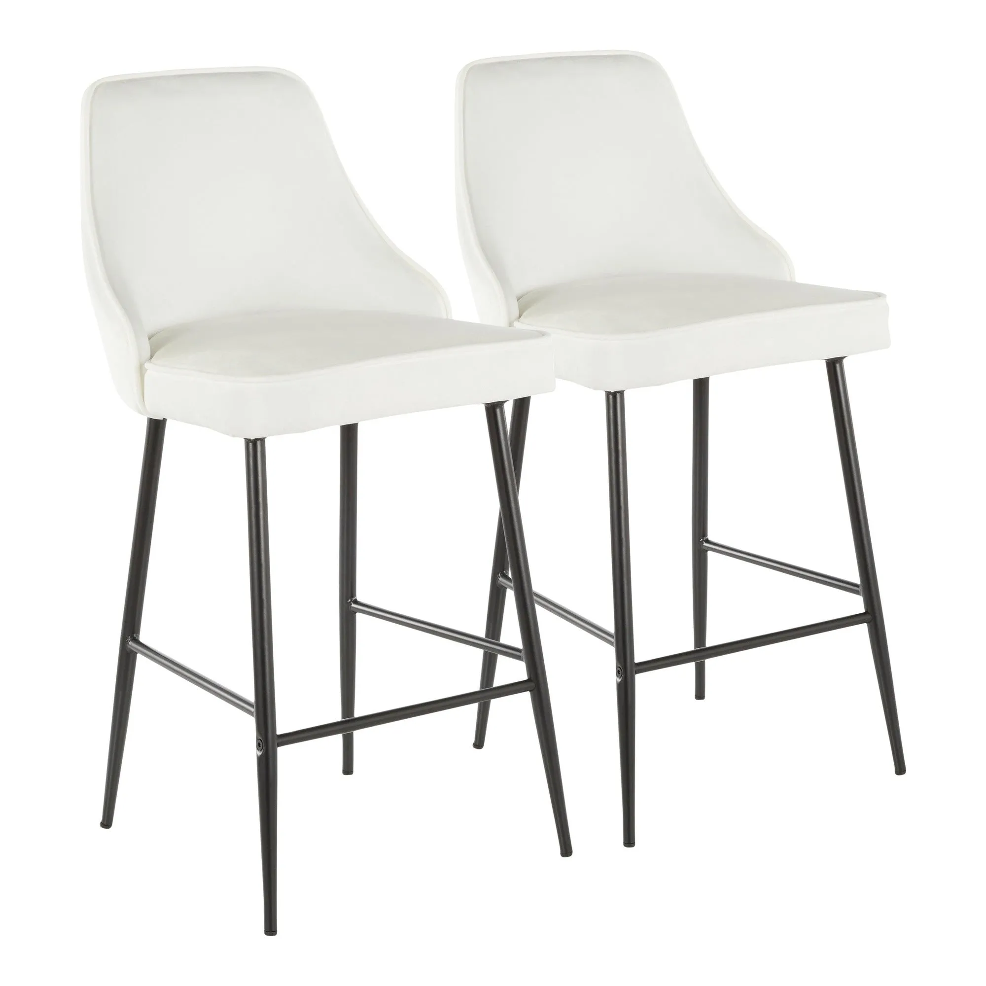 Marcel Contemporary Counter Stool in Black Metal and White Velvet by LumiSource - Set of 2