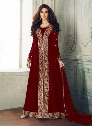 Maroon Georgette Base Heavy Embroidery And Stone Work Salwar Kameez