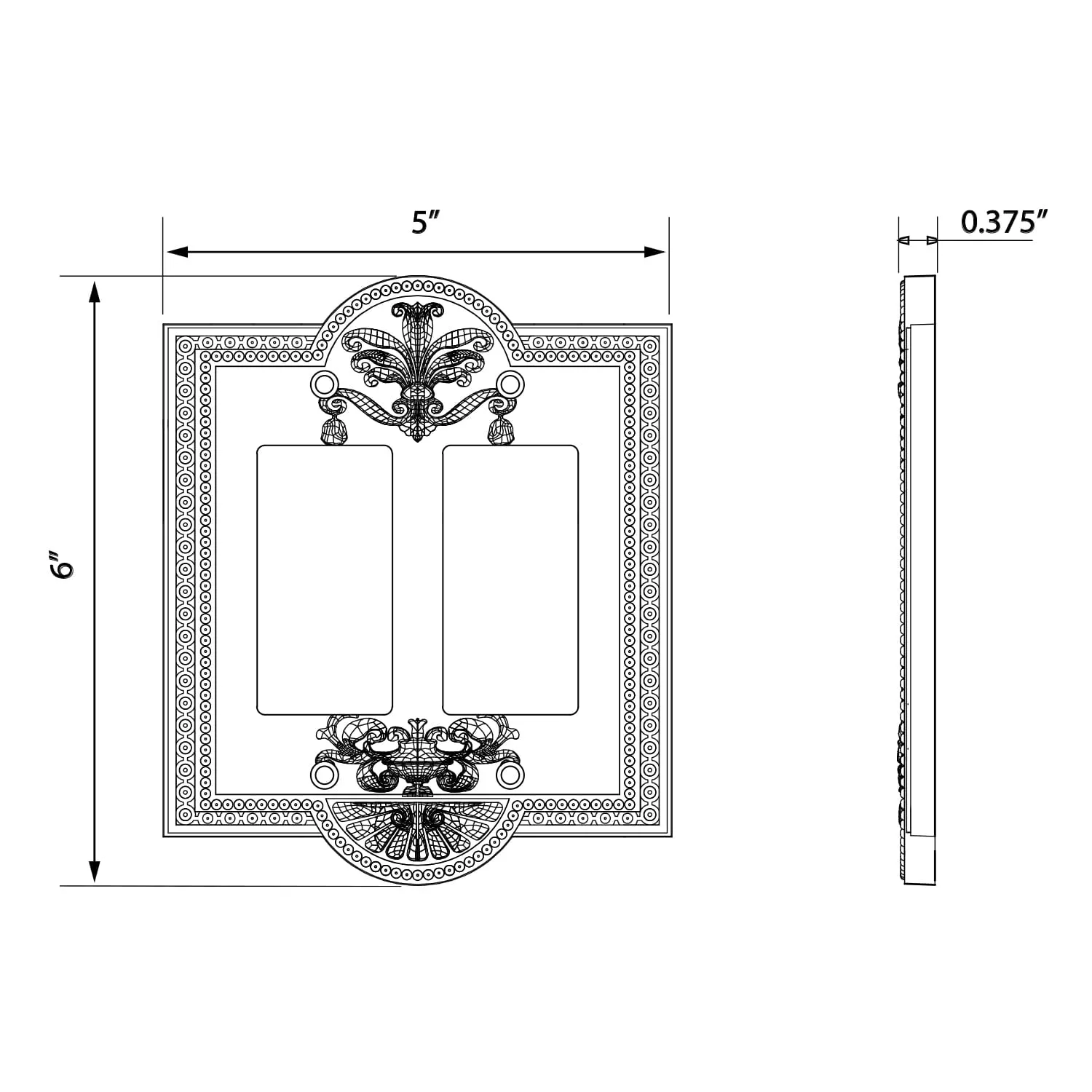 Meadows Switch Plate with Double Rocker in Antique Pewter