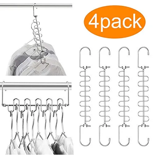 MeetU Magic Cloth Hanger Space Saving Hangers Metal Closet Organizer for Closet Wardrobe Closet Organization Closet System (Pack of 4)