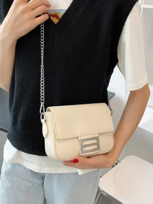 Metal Decor Flap Chain Crossbody Bag