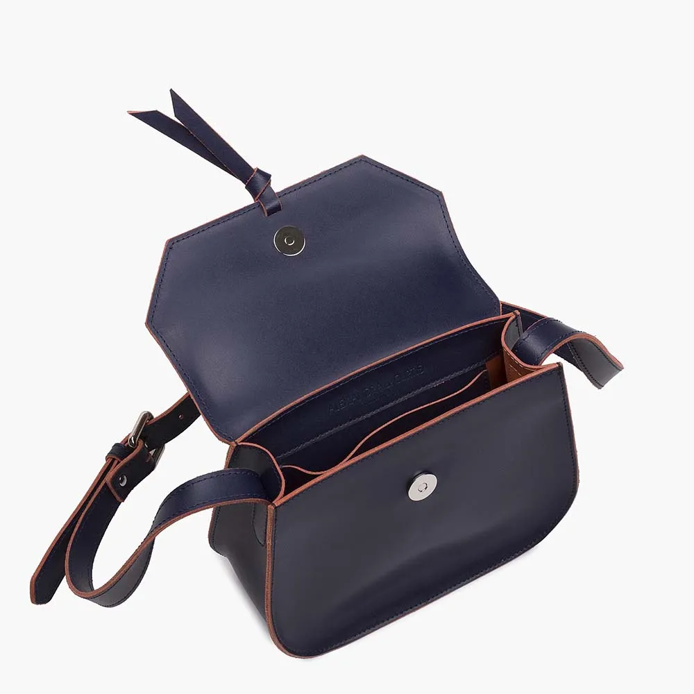 Mini Saddle Leather Crossbody Bag - Navy