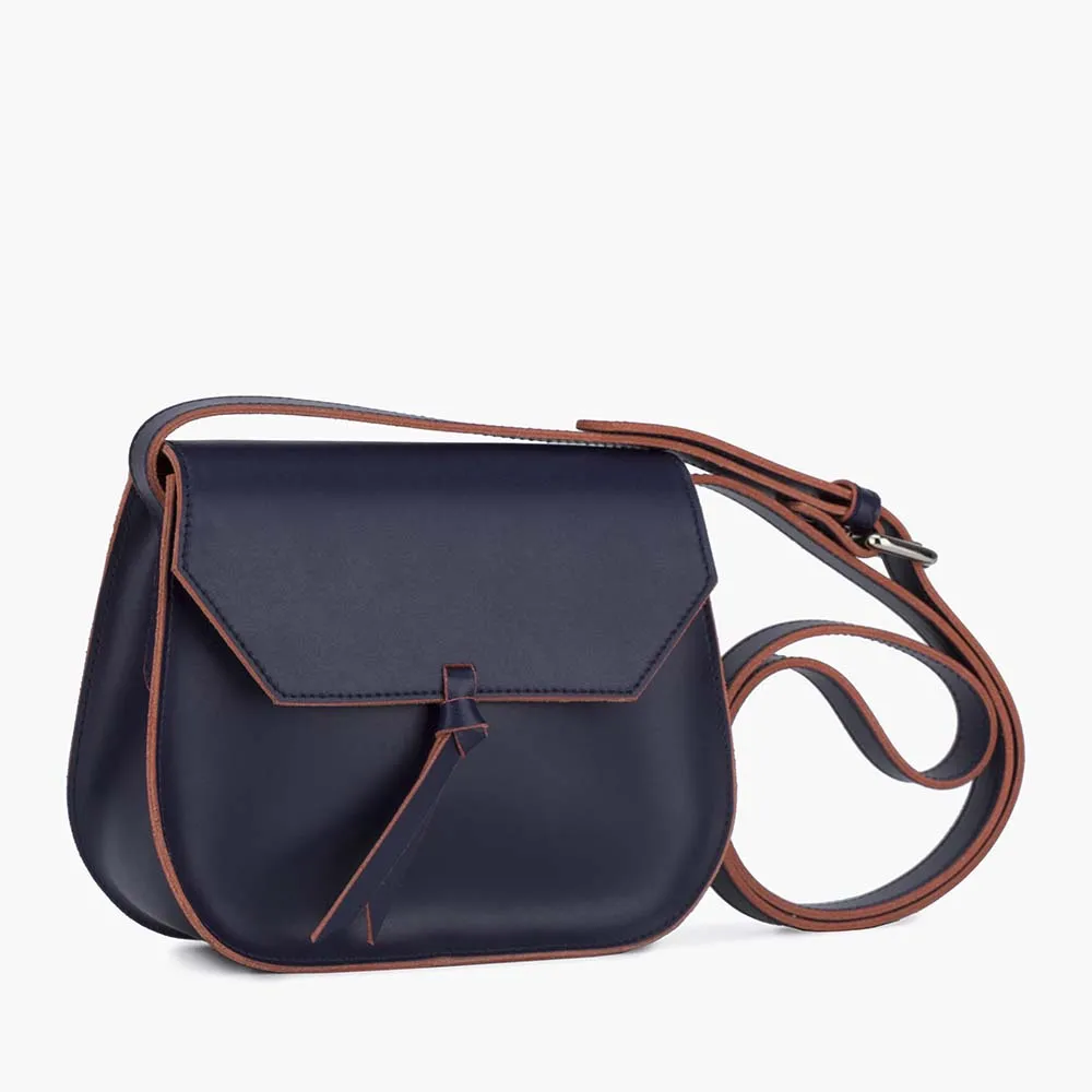 Mini Saddle Leather Crossbody Bag - Navy