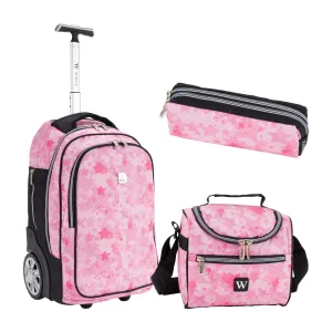 Mini Wheel School Bags Trolly Set of 3pcs Star Pink