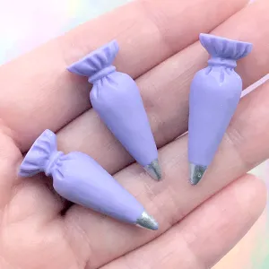 Miniature Pastry Bag | Dollhouse Piping Bags | 3D Resin Cabochon | Kawaii Decoden | Mini Doll Food Craft Supplies (3 pcs / Purple / 12mm x 31mm)