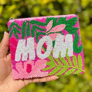 MOM Beaded Pouch Purse