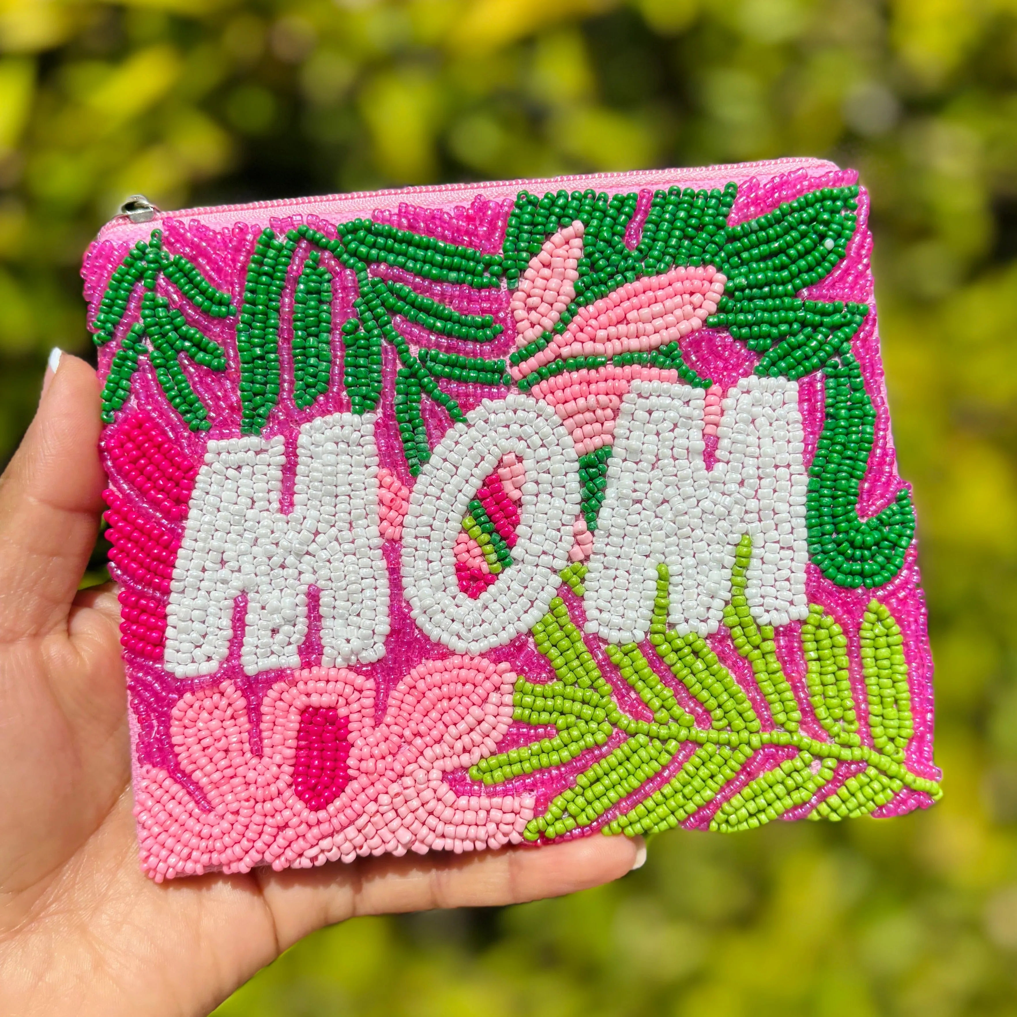 MOM Beaded Pouch Purse