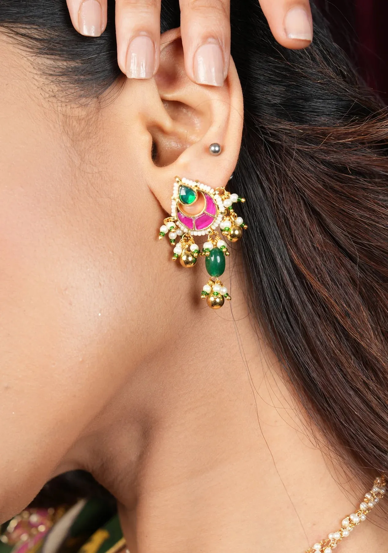 Multicolor Stones Contemporary Choker Set with Jhumka Earrings