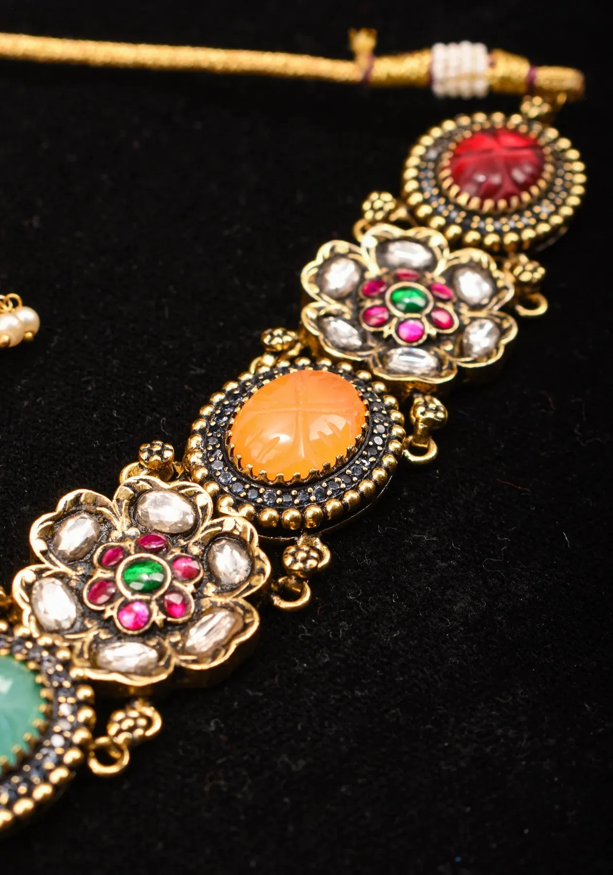 Multicolor Stones Contemporary Choker Set with Jhumka Earrings