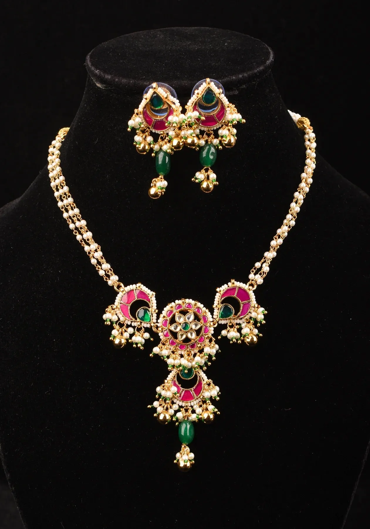 Multicolor Stones Contemporary Choker Set with Jhumka Earrings