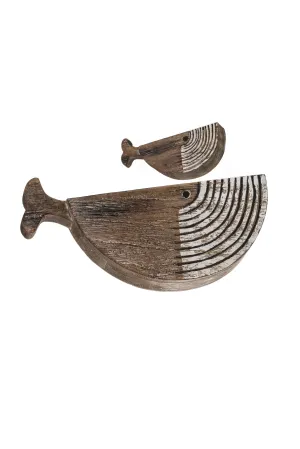 Mum & Baby Driftwood Whales Nautical Shelf Sitter set of 2