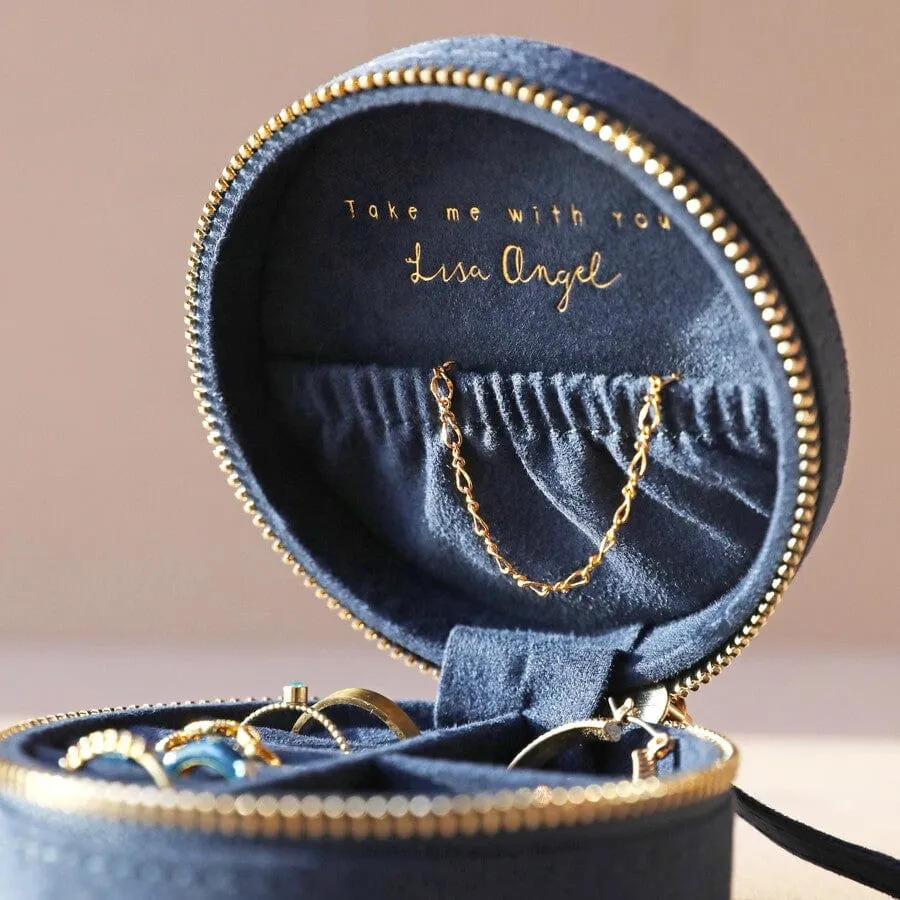 Navy Sun and Moon Embroidered Round Jewelry Box