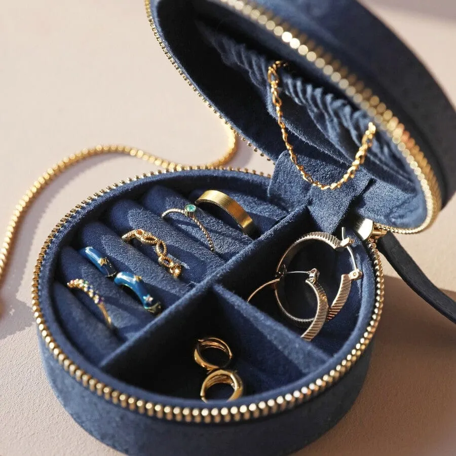 Navy Sun and Moon Embroidered Round Jewelry Box