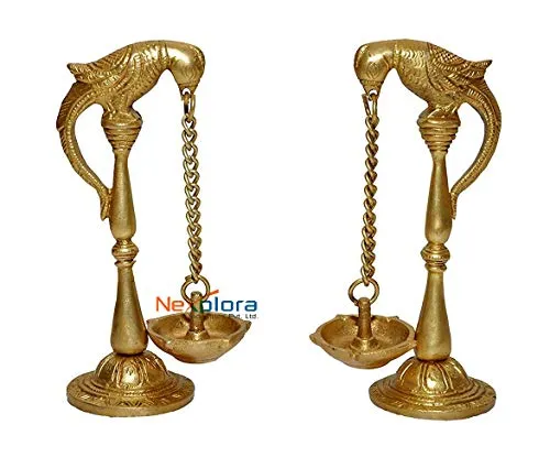 Nexplora Industries Pvt. Ltd. Brass Pair of Parrot Design Bird Diya | Oil Lamp | Puja Item